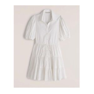 Abercrombie & Fitch Easy Waist Puff Sleeve Poplin Shirt Dress, white, size M TLL